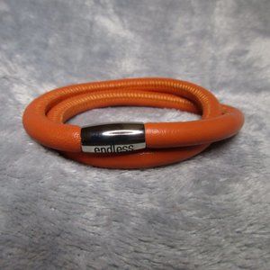 Endless Double Coral Leather Silver Clasp Bracelet By JLO 7.5 inch NEW A62